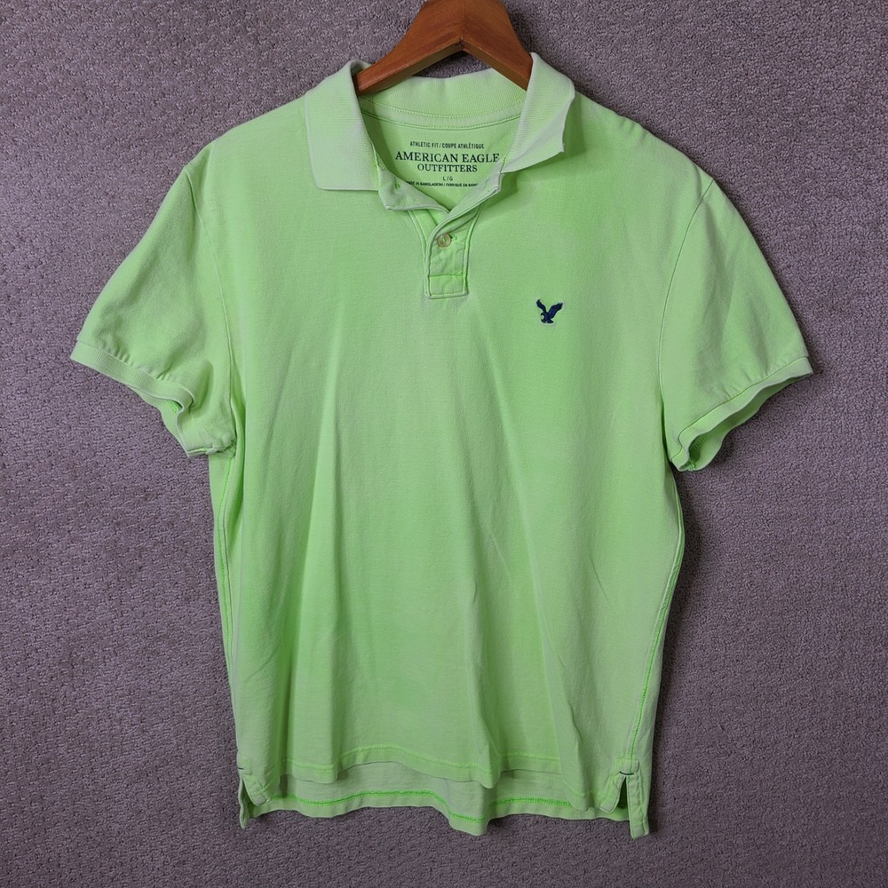 American Eagle Shirt Mens Large Green Polo Athletic Fit Cotton Short Sleeve